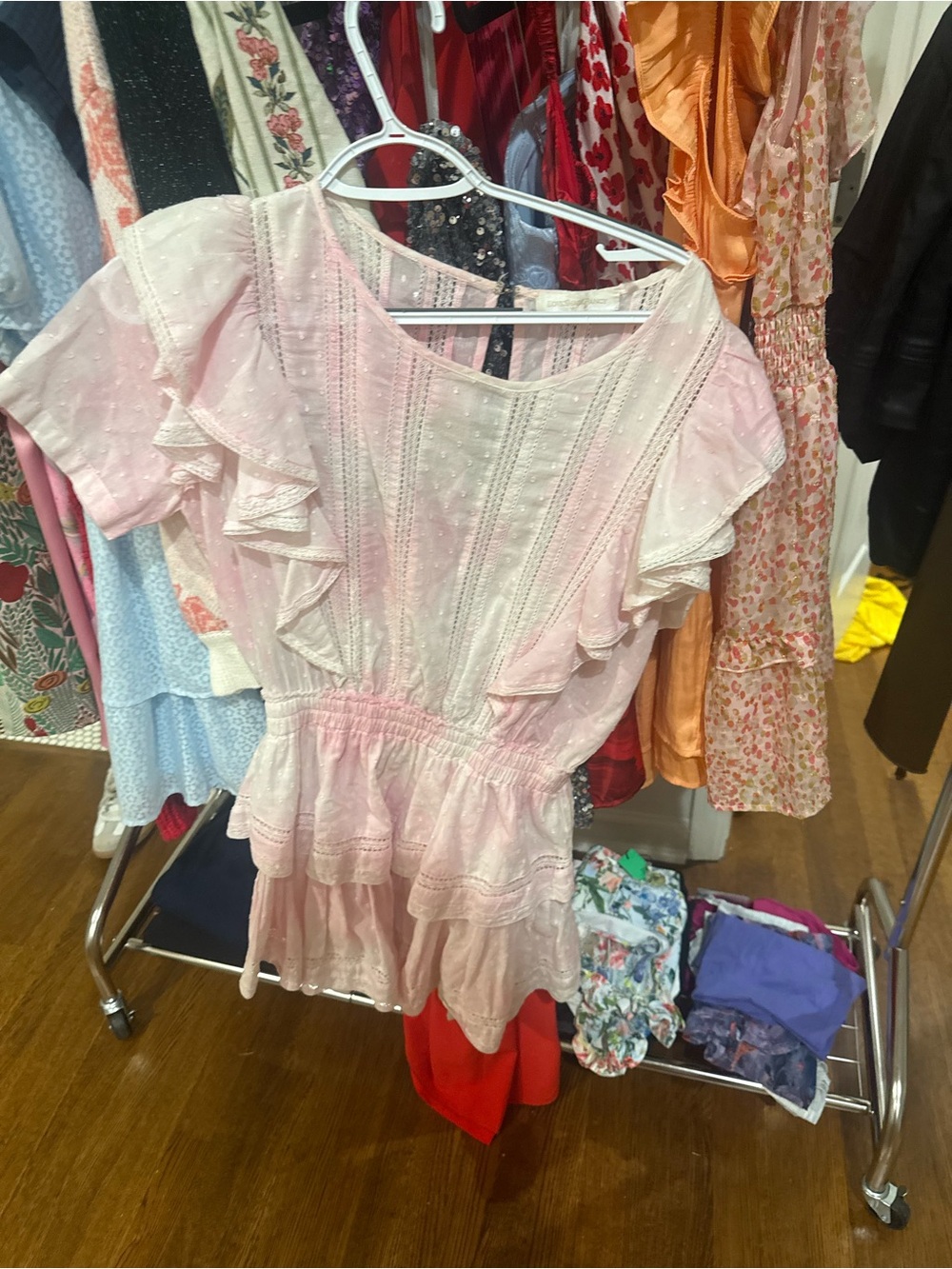 LoveShackFancy Pale Pink Ruffled Short Sleeve Tunic